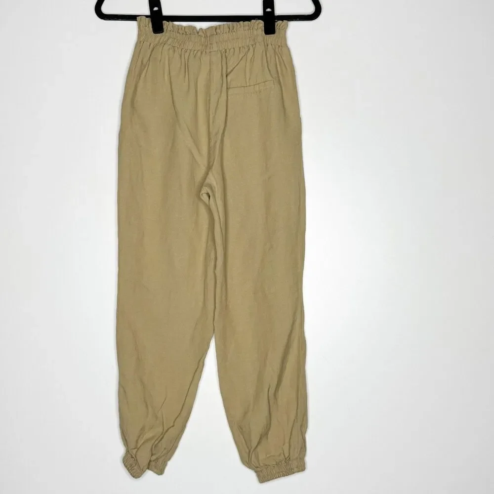 Zara Linen Blend Paperbag High Rise Jogger Pants Women's Size XS